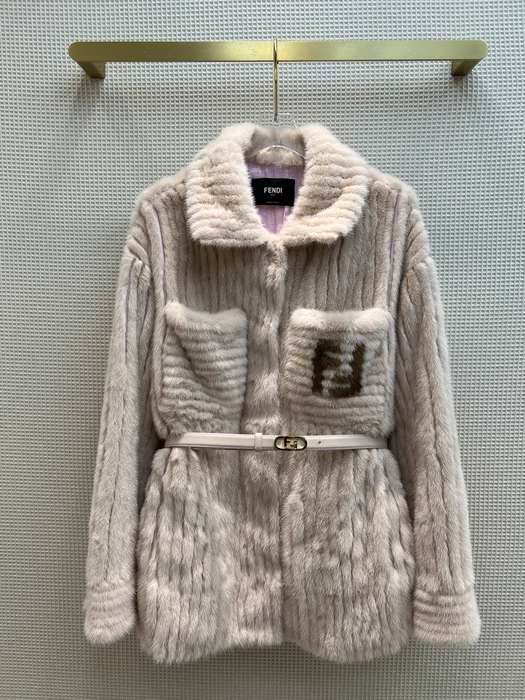 Fendi-Women’s-Faux-Fur-Coat-in-Light-Beige-with-Logo-Detail