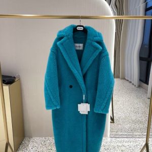 Teal-Faux-Fur-Oversized-Coat-with-Lapel-by-Maje