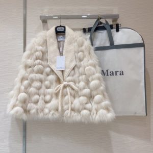 Max-Mara-Cream-Faux-Fur-Collar-Wrap-Coat-with-Tie-Closure