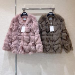 Max-Mara-Women’s-Faux-Fur-Jacket-in-Pink-and-Brown-–-Stylish