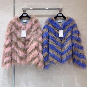 Multi-Color-Chevron-Faux-Fur-Jacket-by-Mara,-Pink-and-Blue-S