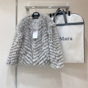 Max-Mara-Women's-Grey-Striped-Faux-Fur-Jacket-with-Carry-Bag