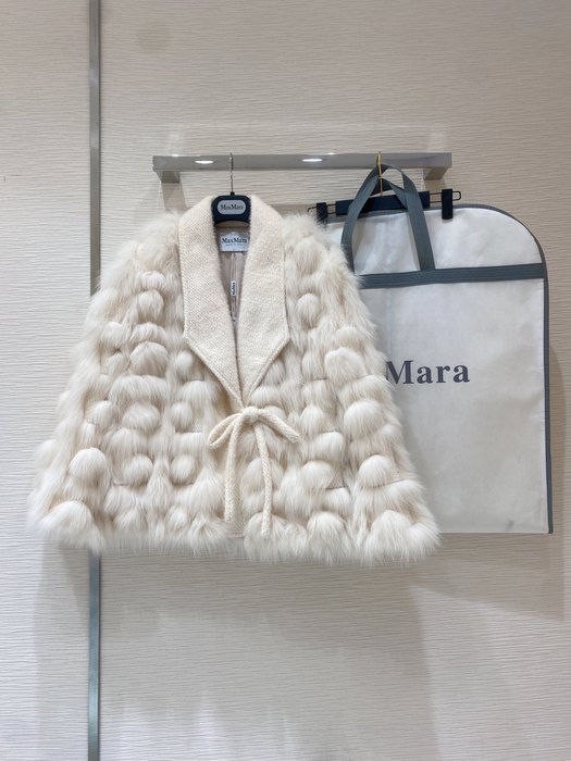 MaxMara-Women’s-Cream-Faux-Fur-Coat-with-Belted-Closure