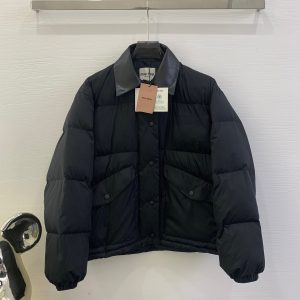 Miu-Miu-Women's-Black-Cropped-Puffer-Jacket-with-Leather-Col