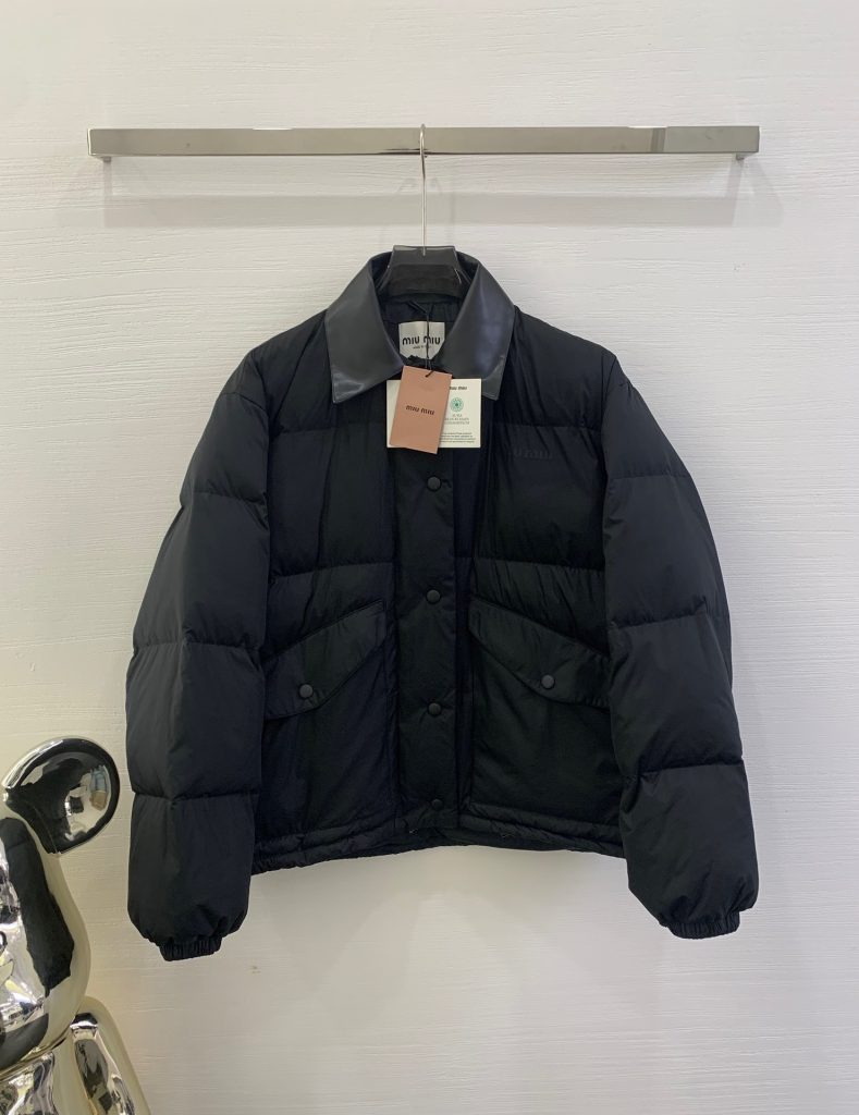 Miu-Miu-Women’s-Black-Cropped-Puffer-Jacket-with-Leather-Col