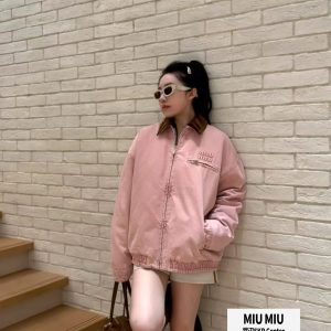 MIU-MIU-Pink-Cotton-Oversized-Jacket-with-Brown-Collar