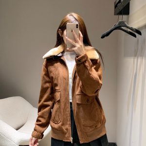Brown-Faux-Suede-Bomber-Jacket-with-Shearling-Collar