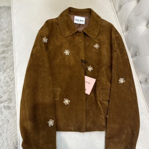 Miu-Miu-Brown-Suede-Jacket-with-Floral-Embellishments