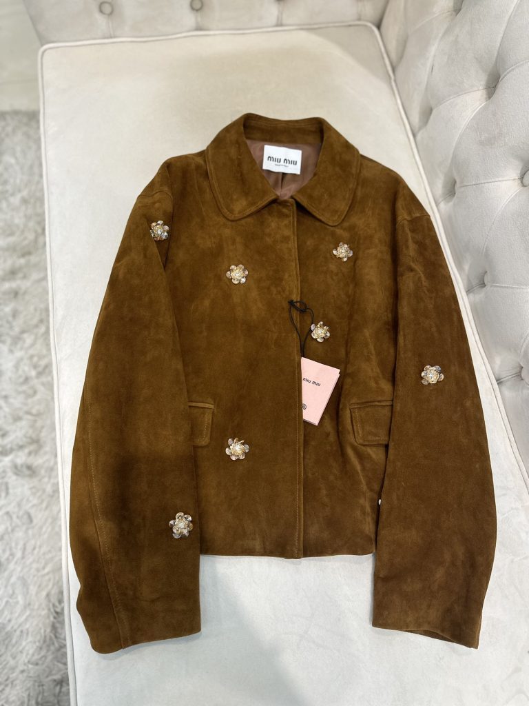 Miu-Miu-Brown-Suede-Jacket-with-Floral-Embellishments