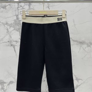 Miu-Miu-Women's-Black-Sports-Shorts-with-Cream-Band-Detail