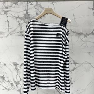 Women's-Black-and-White-Striped-Lace-Detail-Long-Sleeve-Top