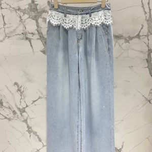 Miu-Miu-Women's-Light-Blue-Denim-Maxi-Skirt-with-Lace-Trim