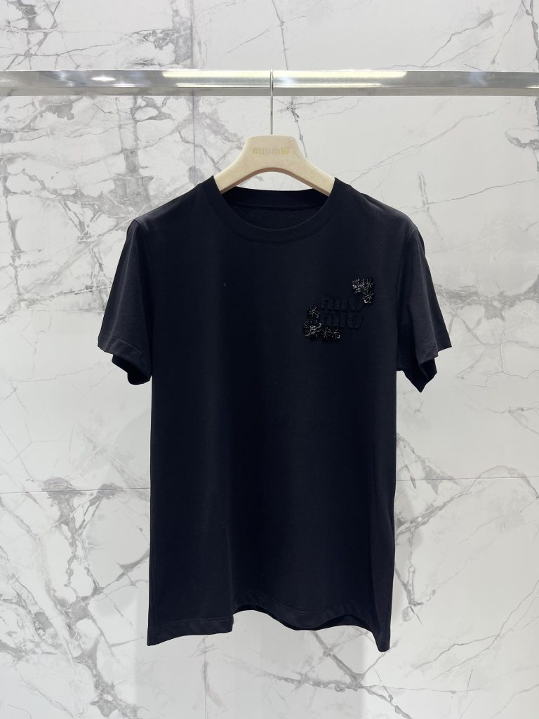 Black-Embellished-Cotton-T-Shirt-for-Women-Elegant-Casual