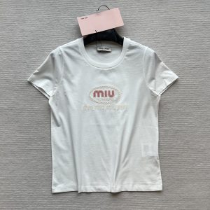MIU-MIU-Women's-Cotton-Logo-T-Shirt-in-White-and-Black,-Casu