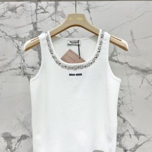 Miu-Miu-Women's-White-Sleeveless-Top-with-Crystal-Embellishm