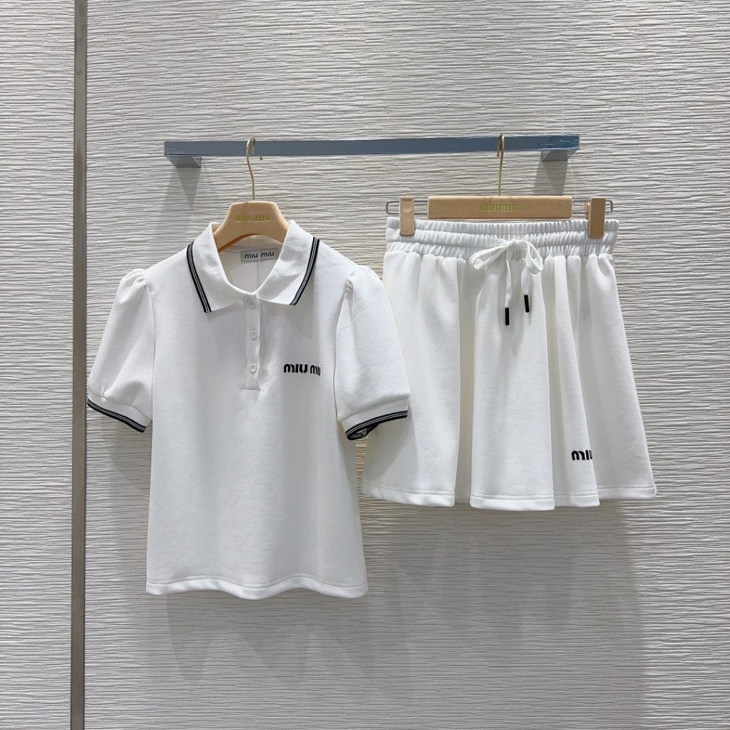 MIU-MIU-Women’s-White-Polo-Shirt-and-Skirt-Set-with-Black-Tr