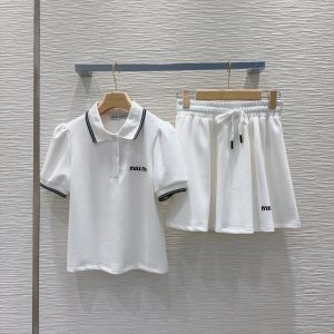 MIU-MIU-Women's-White-Polo-Shirt-and-Skirt-Set-with-Black-Tr