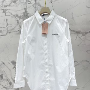 Miu-Miu-Women's-White-Cotton-Long-Sleeve-Button-Up-Shirt