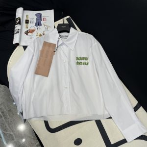 Fendi-Women's-White-Cotton-Cropped-Shirt-with-Green-Embroide