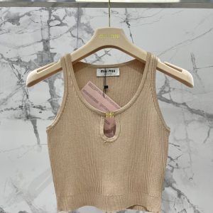 Miu-Miu-Women's-Knit-Crop-Top-in-Light-Beige-with-Cutout-Det