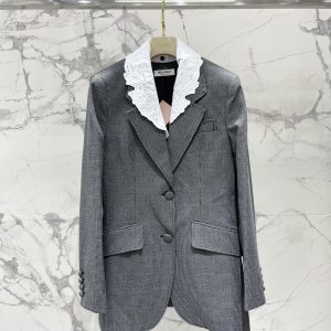 Miu-Miu-Women's-Grey-Houndstooth-Blazer-with-Lace-Collar