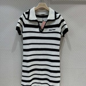 Miu-Miu-Stripe-Crochet-Polo-Shirt-in-Black-and-White