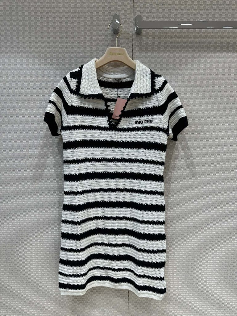 Miu-Miu-Stripe-Crochet-Polo-Shirt-in-Black-and-White