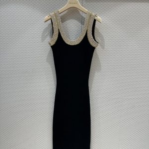 Miu-Miu-Black-Knit-Dress-with-Gold-Glitter-Trim