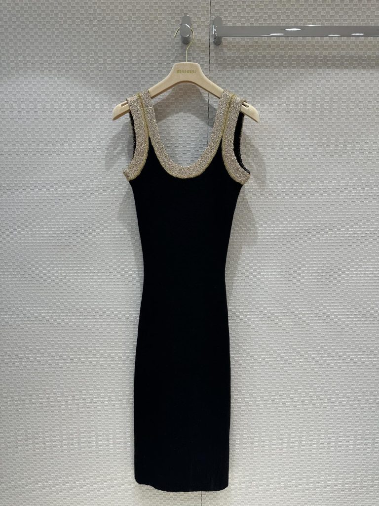 Miu-Miu-Black-Knit-Dress-with-Gold-Glitter-Trim