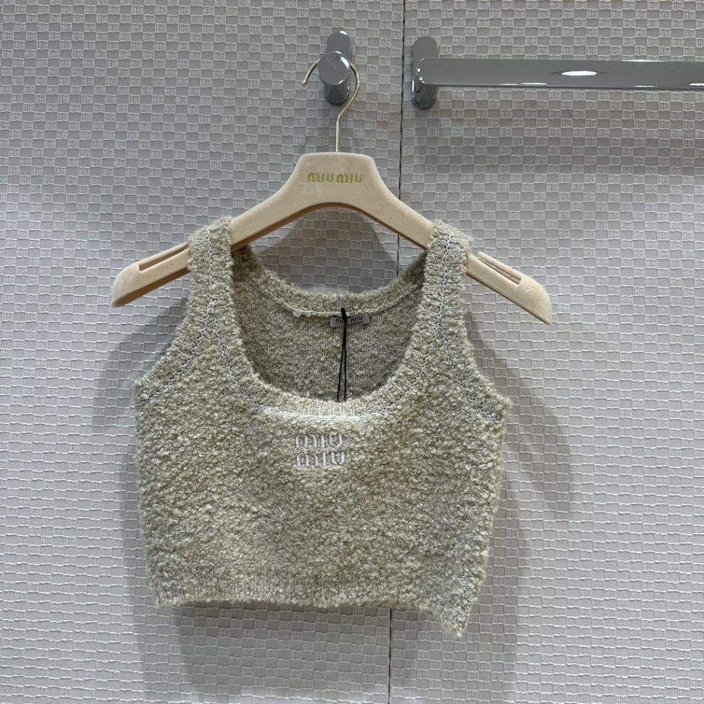 Miu-Miu-Beige-Boucle-Knit-Crop-Top