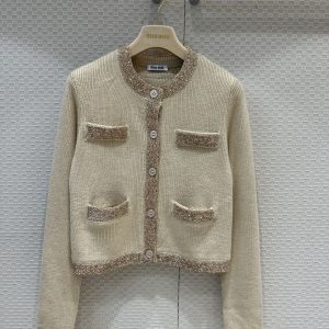 Miu-Miu-Women’s-Cream-Knit-Cardigan-with-Glitter-Trim-and-Po