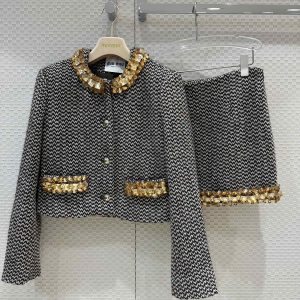 Miu-Miu-Black-and-Gold-Houndstooth-Jacket-and-Skirt-Set