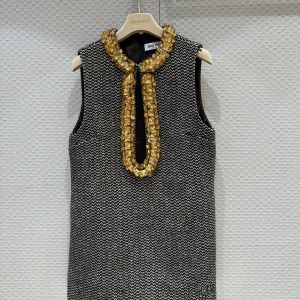 Miu-Miu-Women's-Black-Textured-Sleeveless-Top-with-Gold-Embe