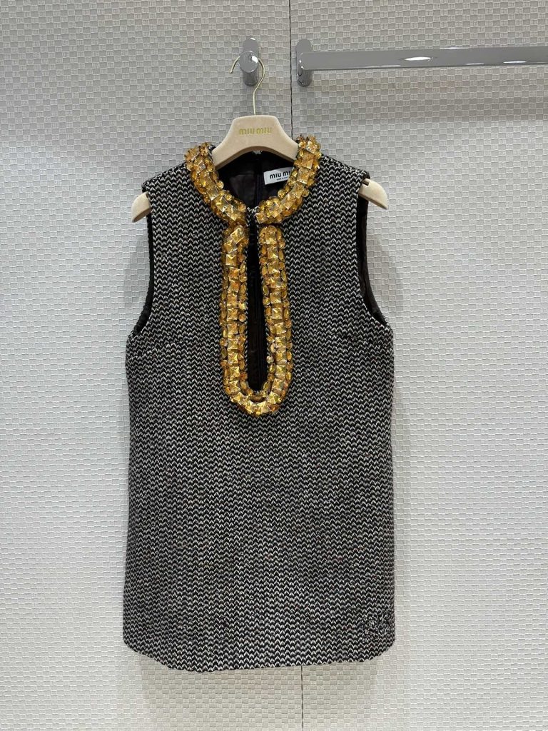 Miu-Miu-Women’s-Black-Textured-Sleeveless-Top-with-Gold-Embe