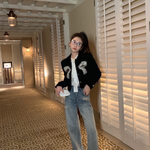 Sparkly-Bow-Detail-Black-Cropped-Jacket-Stylish-Women's-Ev