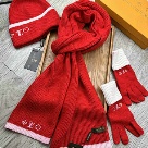 LV scarf gloves hat set Red scarf Top Quality Yupoo