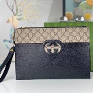 clutch bag Gucci GG Supreme canvas leather clutch Black Size 30.5x21x1.5cm