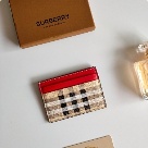 card holder Burberry checked pattern with leather trim Red Size 10.5x7.5cm