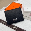 wallet Hermes Compact leather wallet Black Size 12x10cm