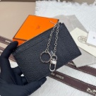 card holder Hermes Togo leather with silver chain Black Size 11.9x8.3cm