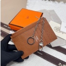 card holder Hermes Togo leather with silver chain Brown Size 11.9x8.3cm