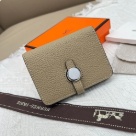 card holder Hermes leather card holder with silver button Beige Size 10x8cm
