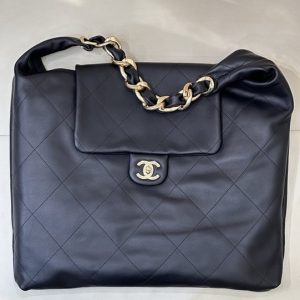 Chanel 22 Large Handbag Black Quilted Leather