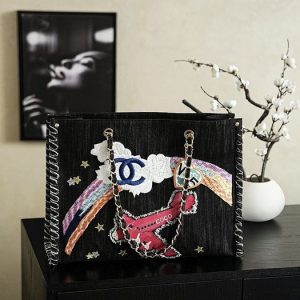 Chanel Black Denim Tote Bag