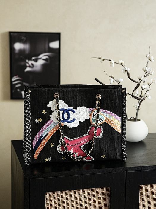 Chanel Black Denim Tote Bag