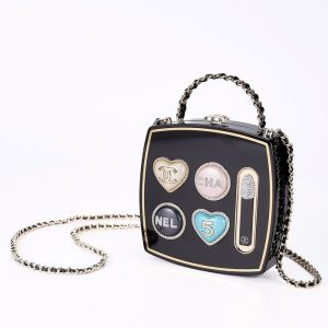 Chanel Black Lacquer Box Bag with Charms