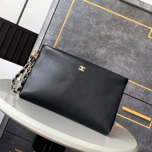 Chanel Black Leather Wristlet Bag