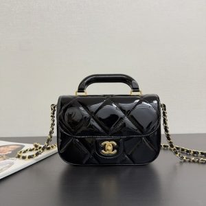 Chanel Black Patent Leather Mini Top Handle Bag