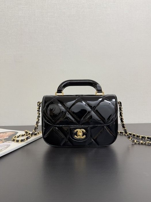 Chanel Black Patent Leather Mini Top Handle Bag