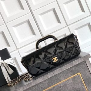 Chanel Black Patent Quilted Shoulder Bag